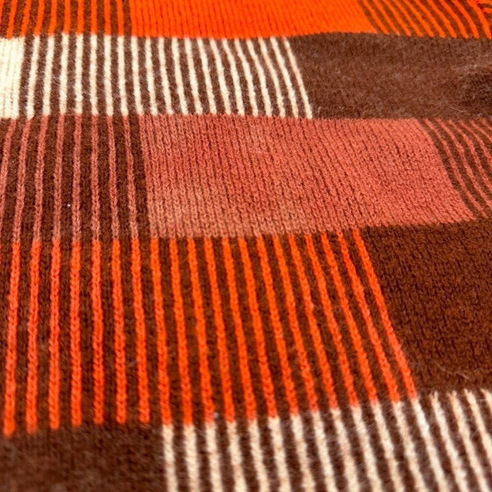VTG! Demetre Red Cream Brown Color Block‎ Pure Virgin Wool Knit L 90s 80s Retro - Picture 3 of 9